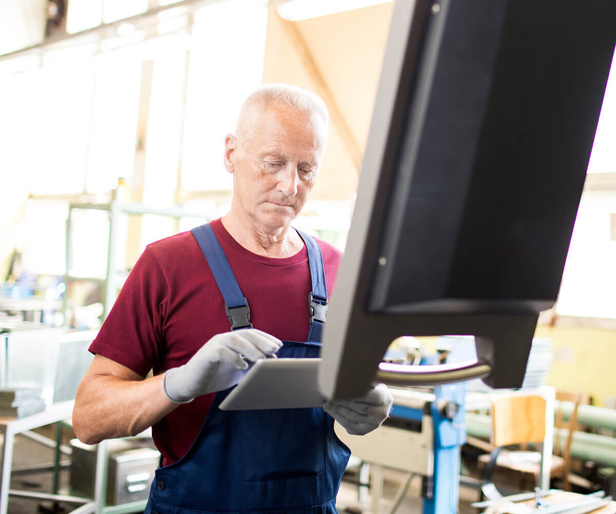 Engineer using tablet software unhappy