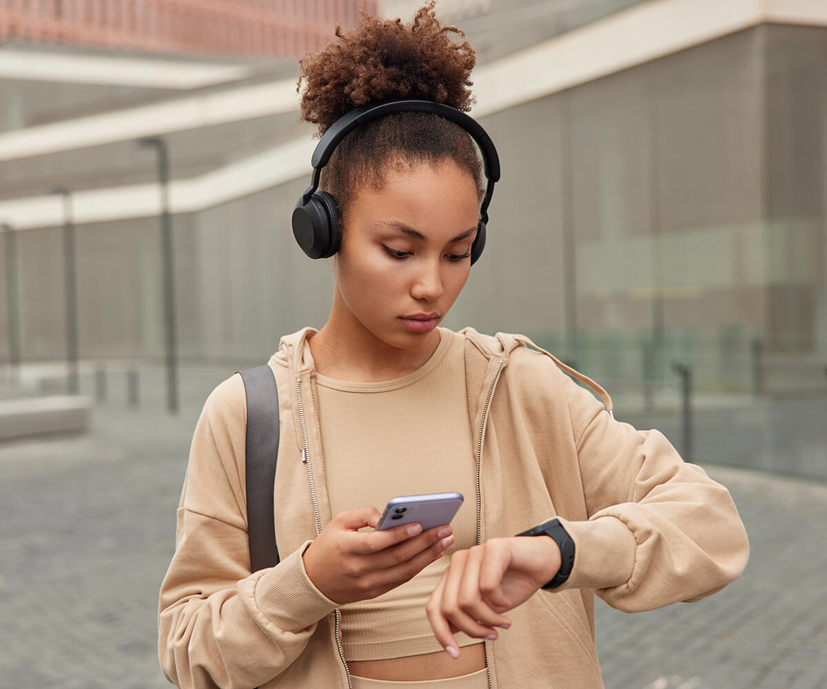 Woman checking her smartwatch